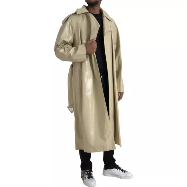 Bottega Veneta Beige Lambskin Leather Trench Coat Jacket – Image 4