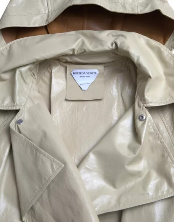 Bottega Veneta Beige Lambskin Leather Trench Coat Jacket – Image 6