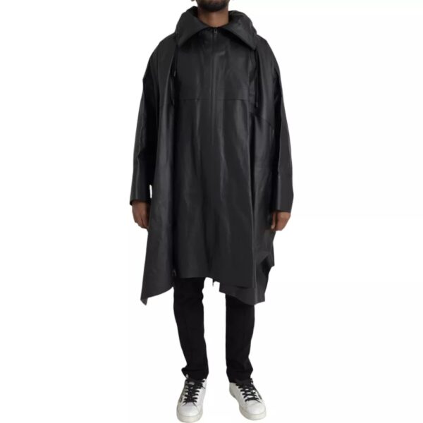 Bottega Veneta Black Leather Hooded Men Trenchcoat Jacket – Image 2