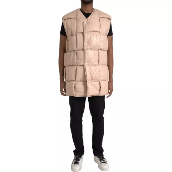 Bottega Veneta Beige Quilted Sleeveless Calf Leather Jacket – Image 2