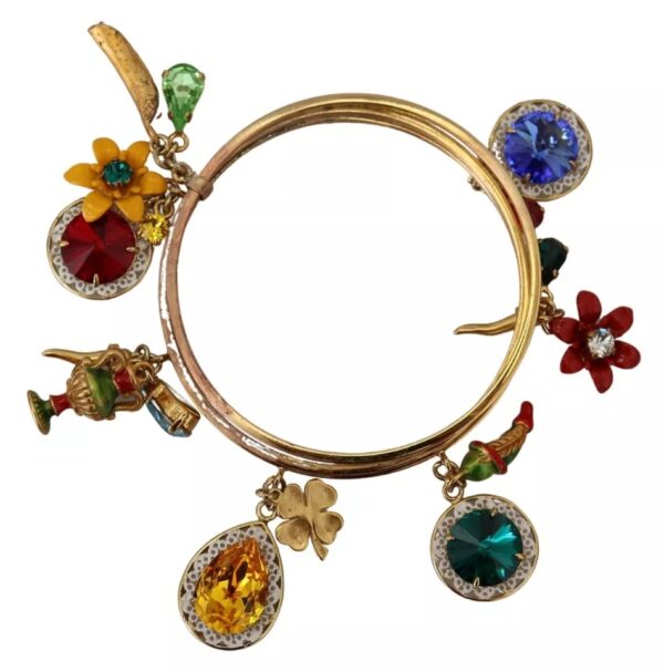 Dolce & Gabbana Multicolor Crystal Gold Tone Brass Bangle Bracelet – Image 2