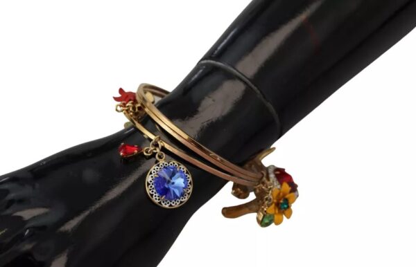 Dolce & Gabbana Multicolor Crystal Gold Tone Brass Bangle Bracelet – Image 4