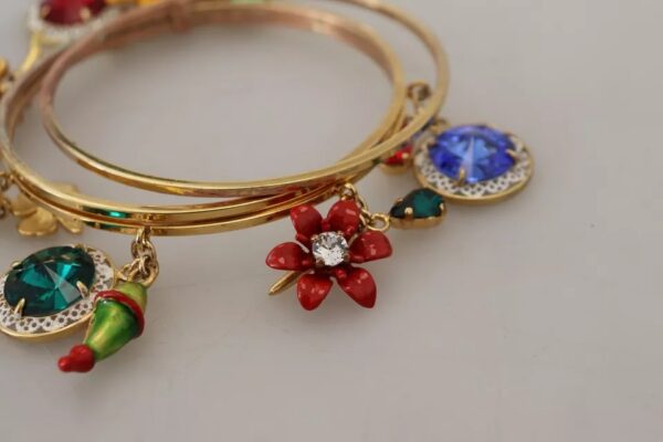 Dolce & Gabbana Multicolor Crystal Gold Tone Brass Bangle Bracelet – Image 5