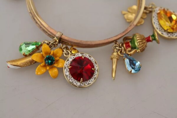 Dolce & Gabbana Multicolor Crystal Gold Tone Brass Bangle Bracelet – Image 6