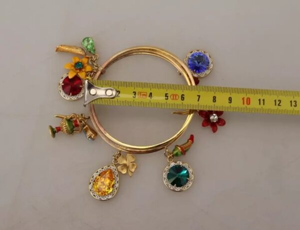 Dolce & Gabbana Multicolor Crystal Gold Tone Brass Bangle Bracelet – Image 8