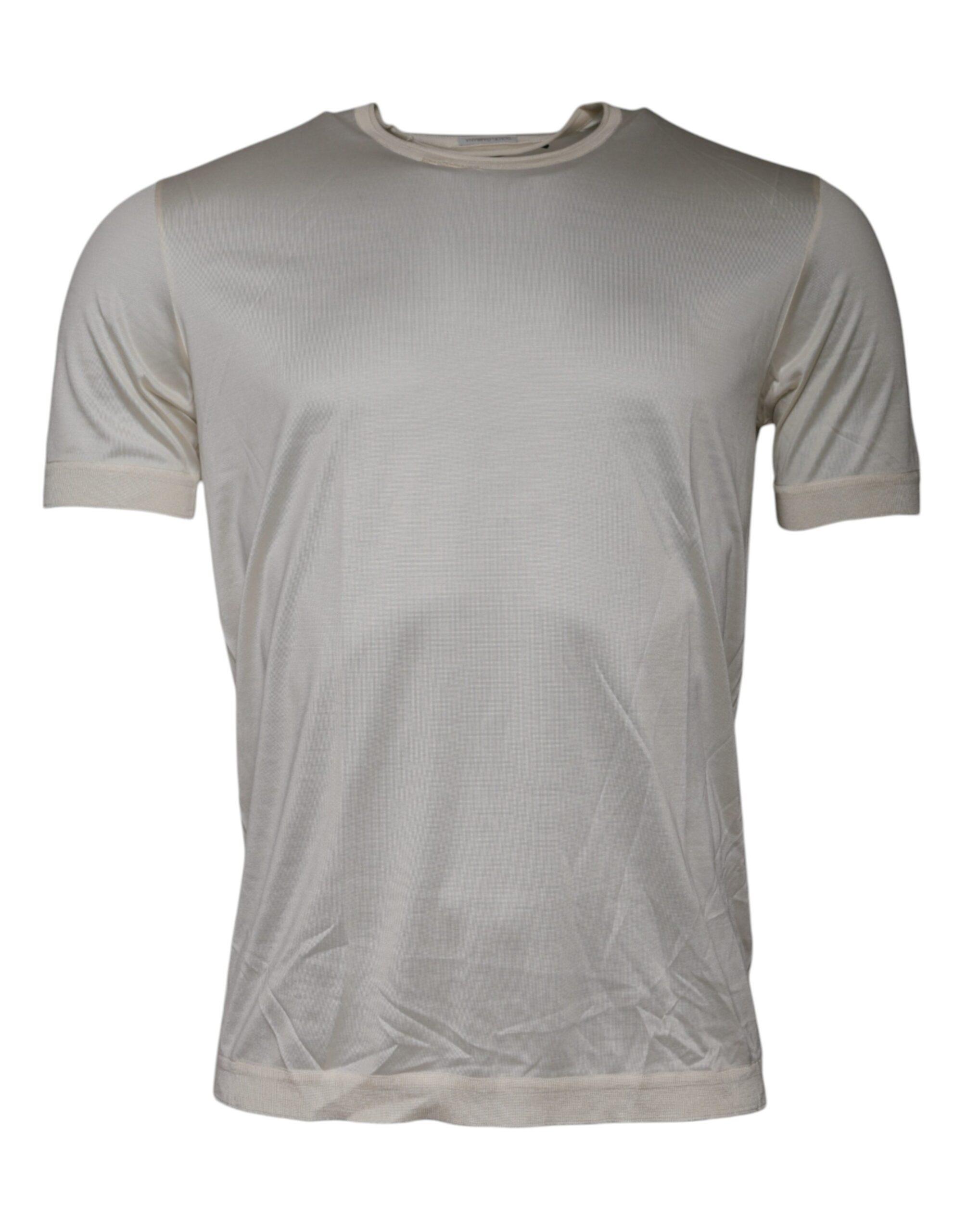 Dolce & Gabbana Off White Silk Crew Neck Short Sleeve T-shirt