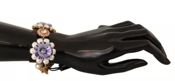 Dolce & Gabbana FIORI BLOOMING Floral Baroque Crystals Brass Bracelet – Image 2