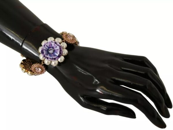 Dolce & Gabbana FIORI BLOOMING Floral Baroque Crystals Brass Bracelet – Image 5