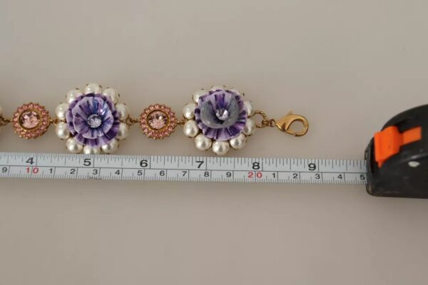 Dolce & Gabbana FIORI BLOOMING Floral Baroque Crystals Brass Bracelet – Image 6