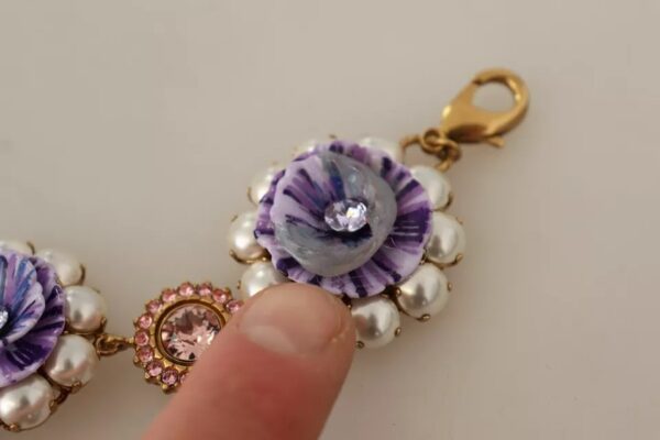 Dolce & Gabbana FIORI BLOOMING Floral Baroque Crystals Brass Bracelet – Image 7