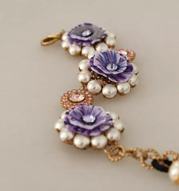 Dolce & Gabbana FIORI BLOOMING Floral Baroque Crystals Brass Bracelet – Image 8