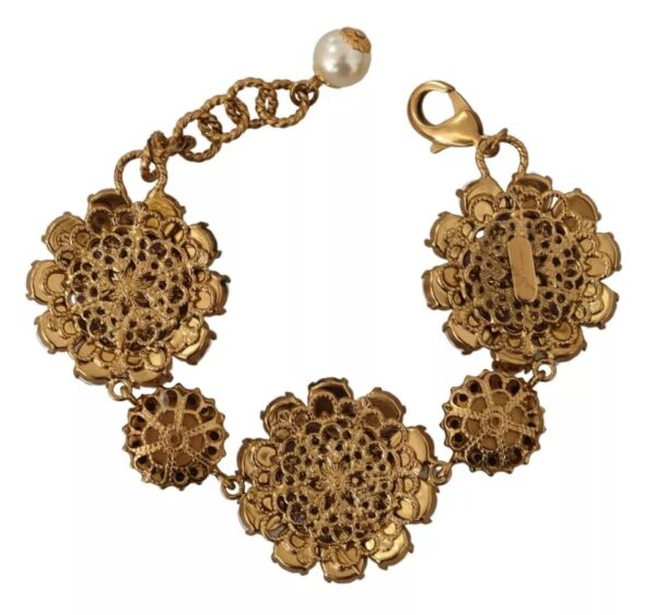 Dolce & Gabbana FIORI BLOOMING Floral Baroque Crystals Brass Bracelet – Image 2