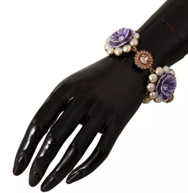 Dolce & Gabbana FIORI BLOOMING Floral Baroque Crystals Brass Bracelet – Image 4