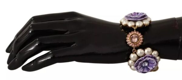 Dolce & Gabbana FIORI BLOOMING Floral Baroque Crystals Brass Bracelet – Image 6