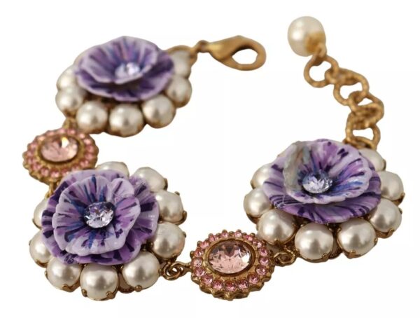 Dolce & Gabbana FIORI BLOOMING Floral Baroque Crystals Brass Bracelet – Image 8