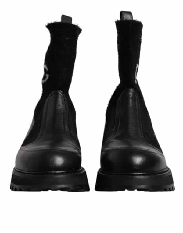 Dolce & Gabbana Black DG Logo Horse Sock Ankle Boots Shoes – Image 2