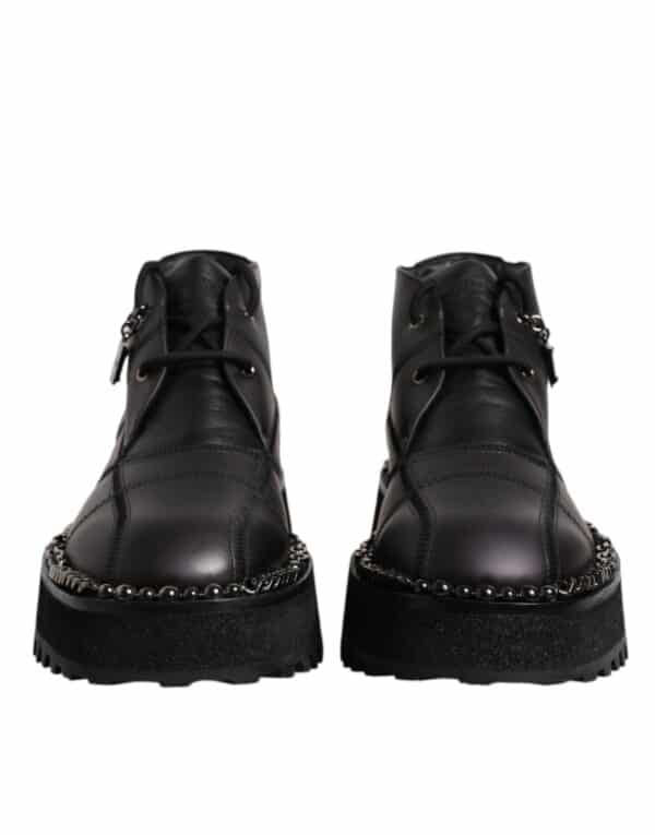 Dolce & Gabbana Black Leather Lace Up Ankle Boots Shoes – Image 2