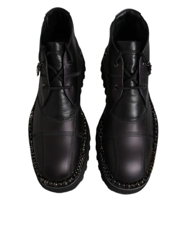 Dolce & Gabbana Black Leather Lace Up Ankle Boots Shoes – Image 3