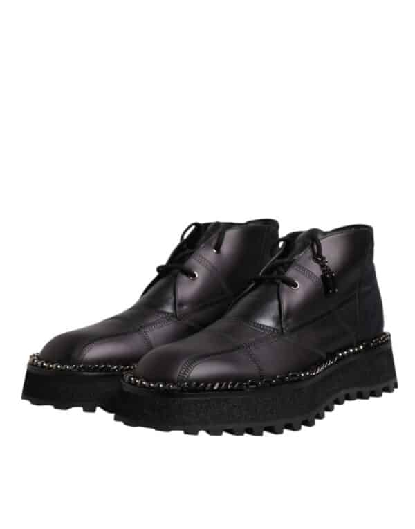 Dolce & Gabbana Black Leather Lace Up Ankle Boots Shoes – Image 4