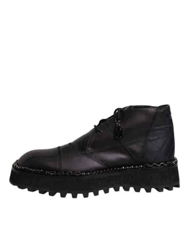 Dolce & Gabbana Black Leather Lace Up Ankle Boots Shoes – Image 6