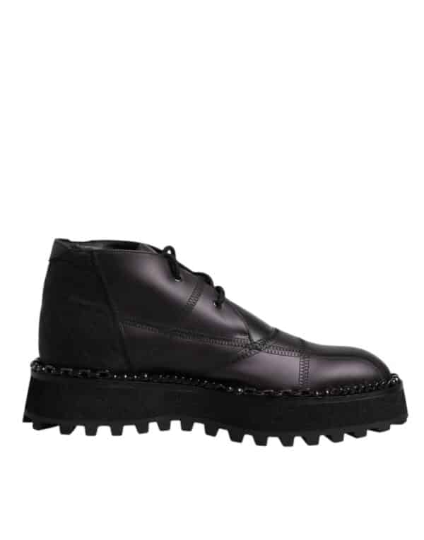 Dolce & Gabbana Black Leather Lace Up Ankle Boots Shoes – Image 7