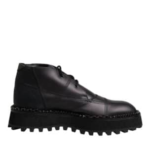 Dolce & Gabbana Black Leather Lace Up Ankle Boots Shoes
