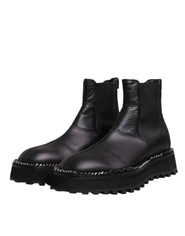 Dolce & Gabbana Black Chelsea Boots Leather Slip On Shoes – Image 4