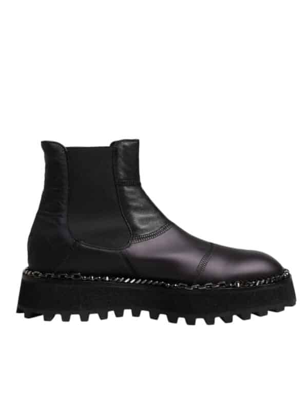 Dolce & Gabbana Black Chelsea Boots Leather Slip On Shoes – Image 7