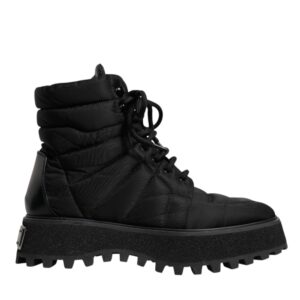 Dolce & Gabbana Black Padded Mid Calf Lace Up Boots Shoes