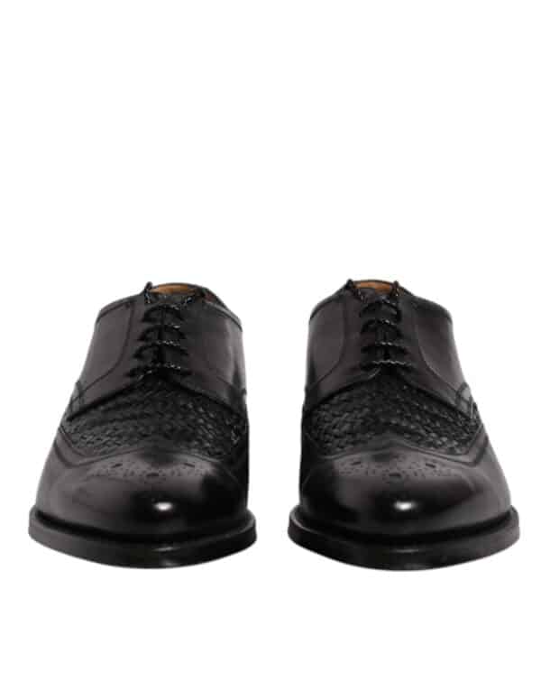 Dolce & Gabbana Black Leather Derby Wingtip Lace Up Formal Dress Shoes – Image 2