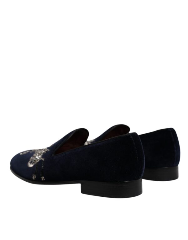 Dolce & Gabbana Black Velvet Floral Gun Loafers Dress Shoes – Image 4