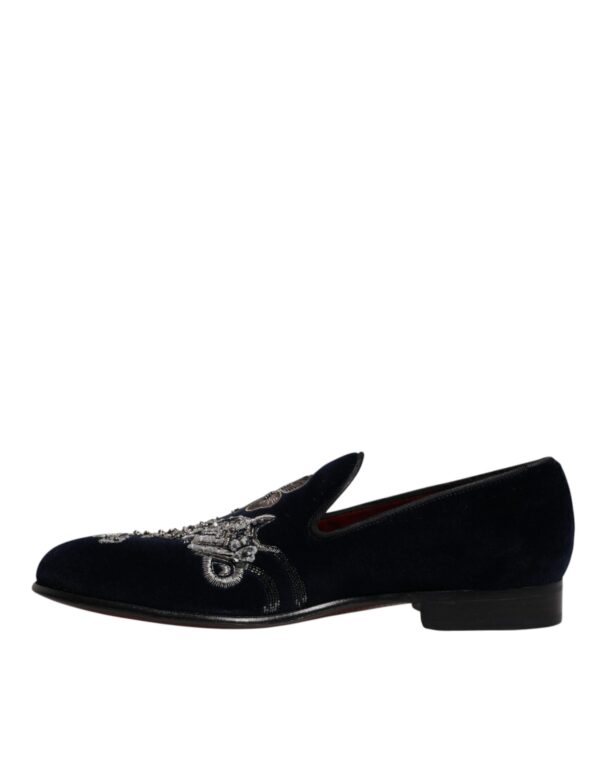 Dolce & Gabbana Black Velvet Floral Gun Loafers Dress Shoes – Image 5