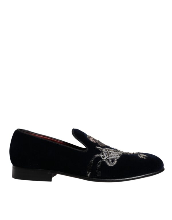 Dolce & Gabbana Black Velvet Floral Gun Loafers Dress Shoes – Image 6