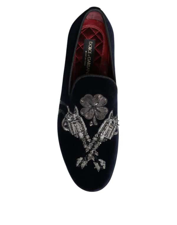 Dolce & Gabbana Black Velvet Floral Gun Loafers Dress Shoes – Image 8