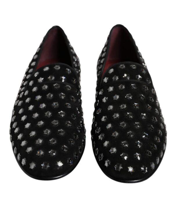 Dolce & Gabbana Black Crystal Embellished Loafers Dress Shoes – Image 2