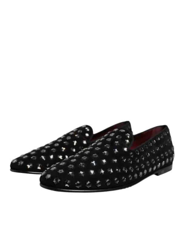 Dolce & Gabbana Black Crystal Embellished Loafers Dress Shoes – Image 3