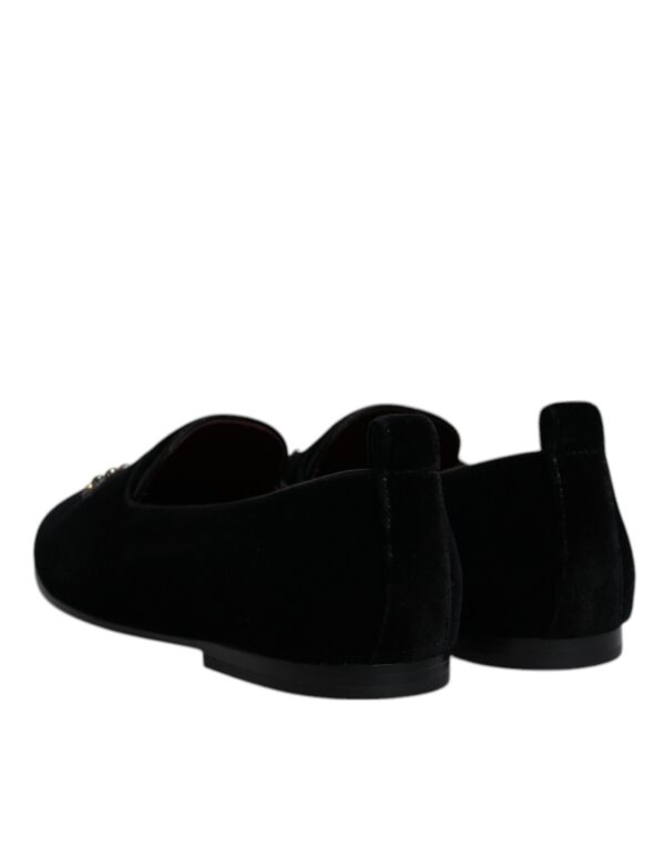 Dolce & Gabbana Black Velvet Crystal Crown Loafers Formal Dress Shoes – Image 5