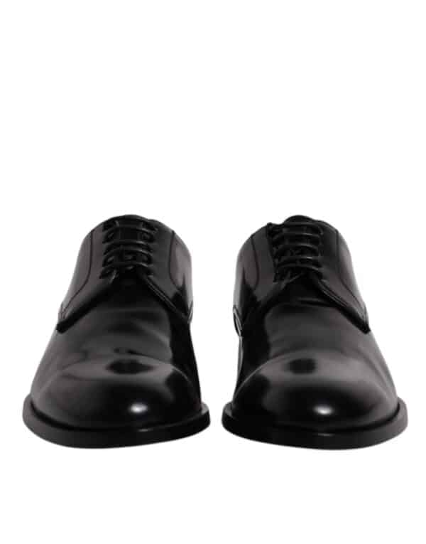 Dolce & Gabbana Black Calfskin Leather Derby Lace Up Formal Dress Shoes – Image 2