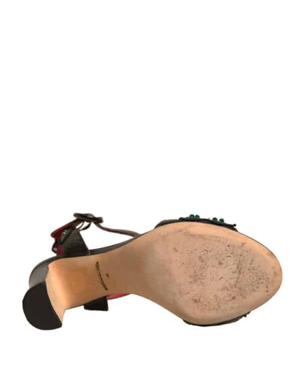 Dolce & Gabbana Black Embossed Carnation Heeled Sandals Shoes – Image 6