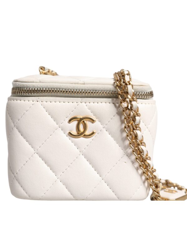 Chanel White Matelasse Lambskin Gold Chain Shoulder Vanity Mirror – Image 7