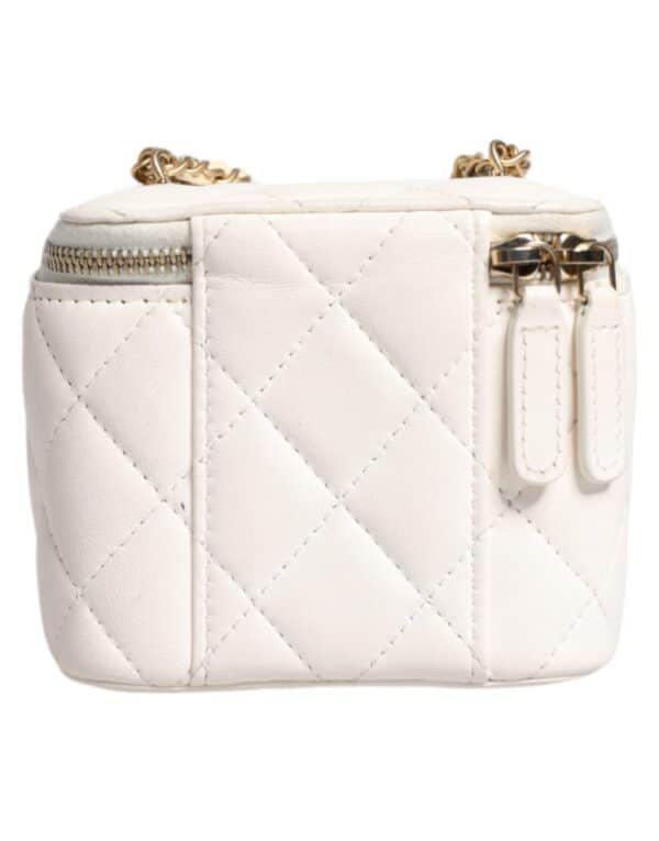 Chanel White Matelasse Lambskin Gold Chain Shoulder Vanity Mirror – Image 3