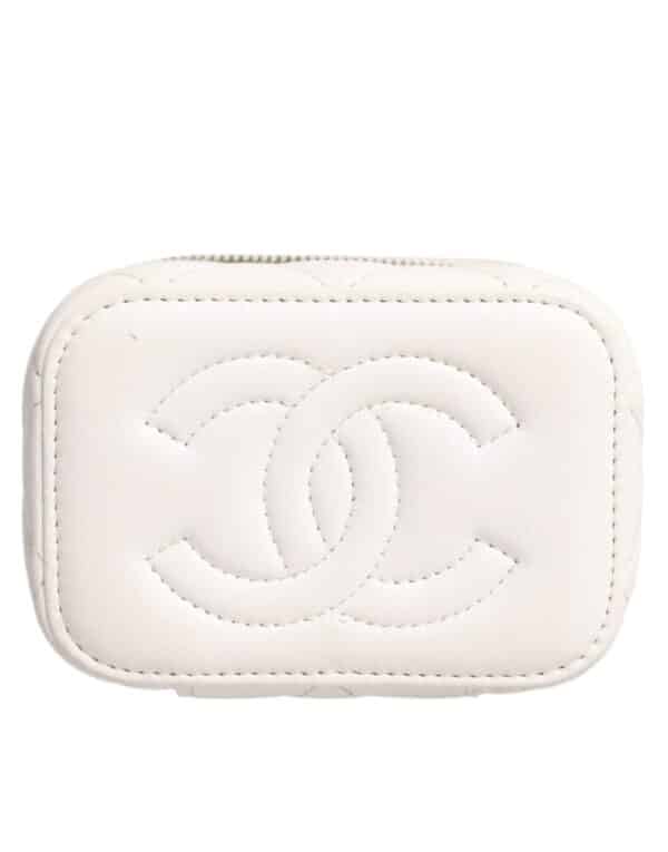 Chanel White Matelasse Lambskin Gold Chain Shoulder Vanity Mirror – Image 2