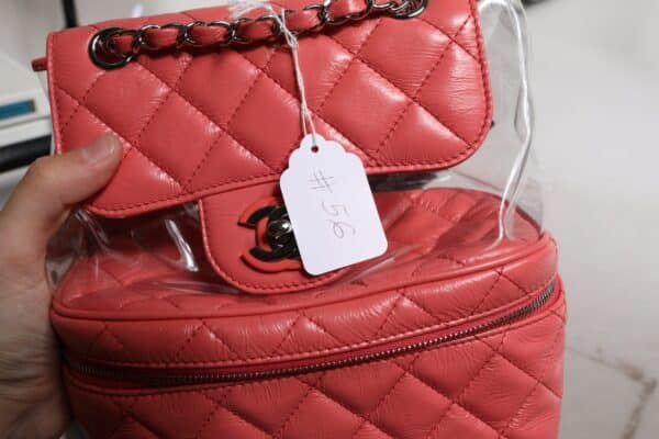 Chanel Pink Vinyl Leather Backpack Purse Bag – Image 7