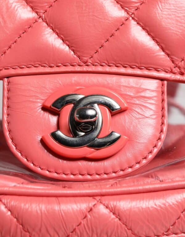 Chanel Pink Vinyl Leather Backpack Purse Bag – Image 8