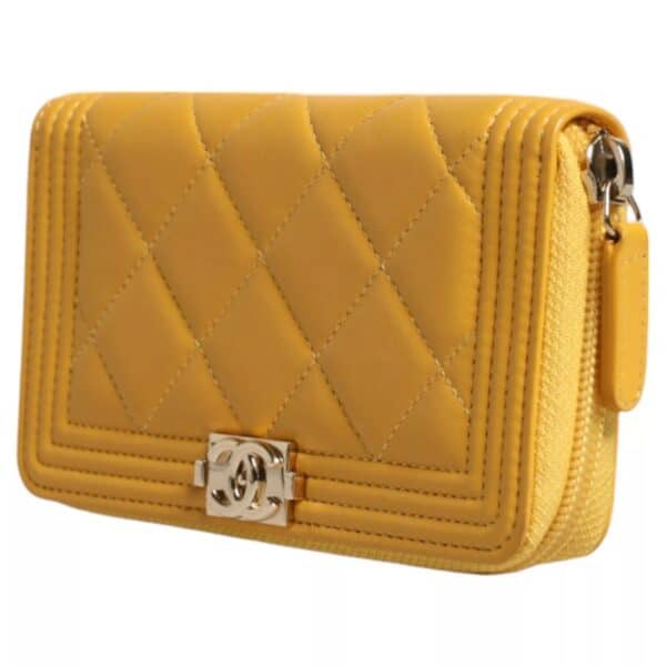 Chanel Yellow Quilted Leather CC Logo Continental Zip Wallet – Image 2