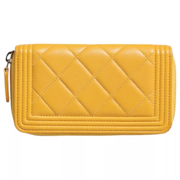 Chanel Yellow Quilted Leather CC Logo Continental Zip Wallet – Image 3