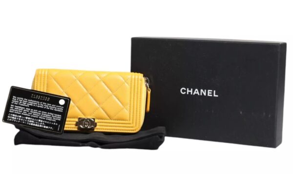 Chanel Yellow Quilted Leather CC Logo Continental Zip Wallet – Image 7