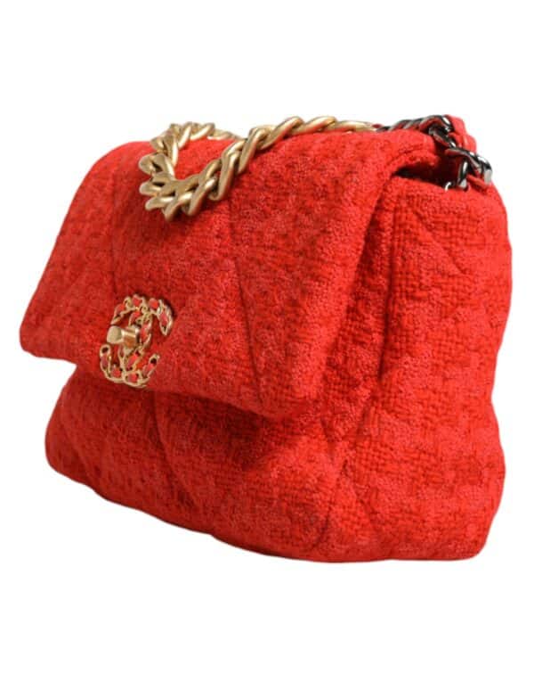 Chanel Red Tweed 2WAY Hand Chain Medium Shoulder Bag Purse – Image 3