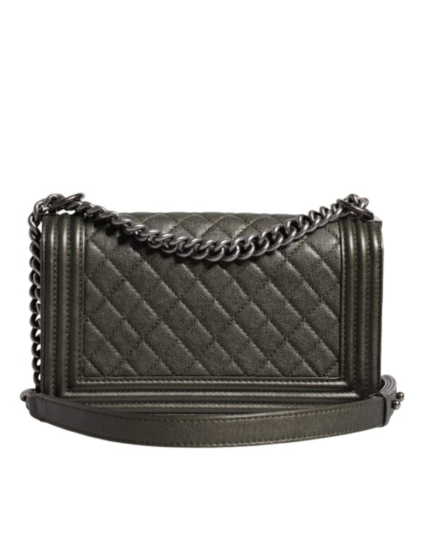 Chanel Dark Green Leather Shoulder Bag Gray Metal Purse Bag – Image 2