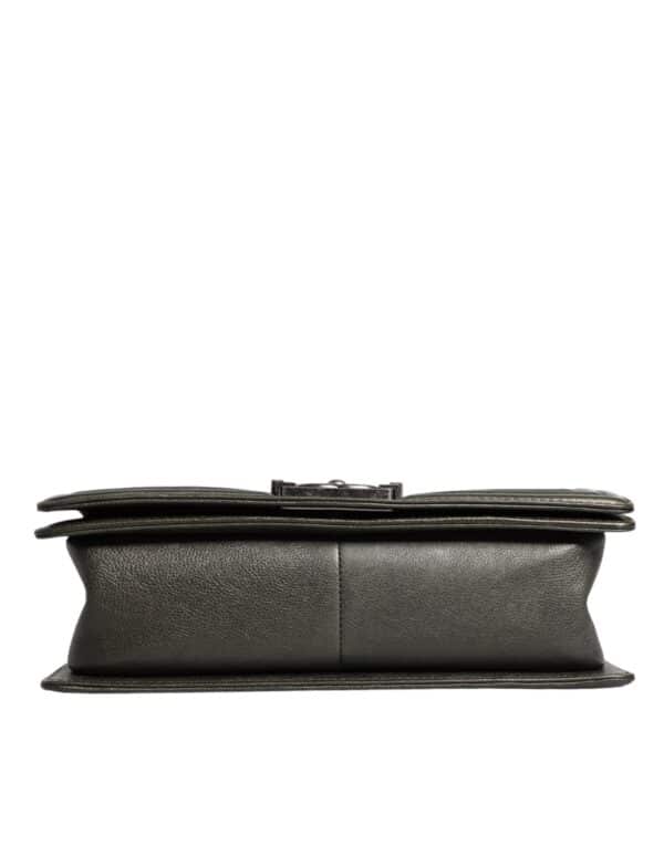 Chanel Dark Green Leather Shoulder Bag Gray Metal Purse Bag – Image 5